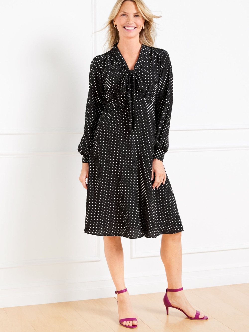 Talbots Tie Neck Shift Dress Polka Dot Size 16 NWT